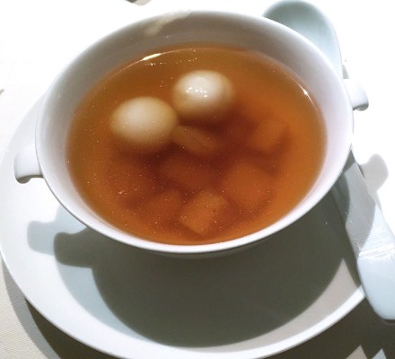 Ginger Soup with Sweet Potato and Glutinous Rice Dumplings