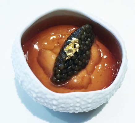 Hokkaido sea urchin-in a lobster jell-O with cauliflower, caviar