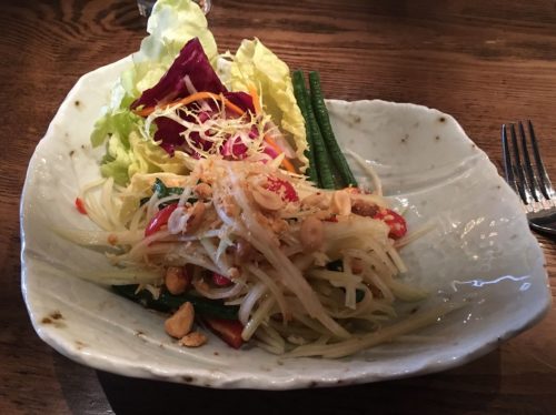 SOM TUM-Green papaya salad, dried shrimp, peanuts, bird-eye chili vinaigrette